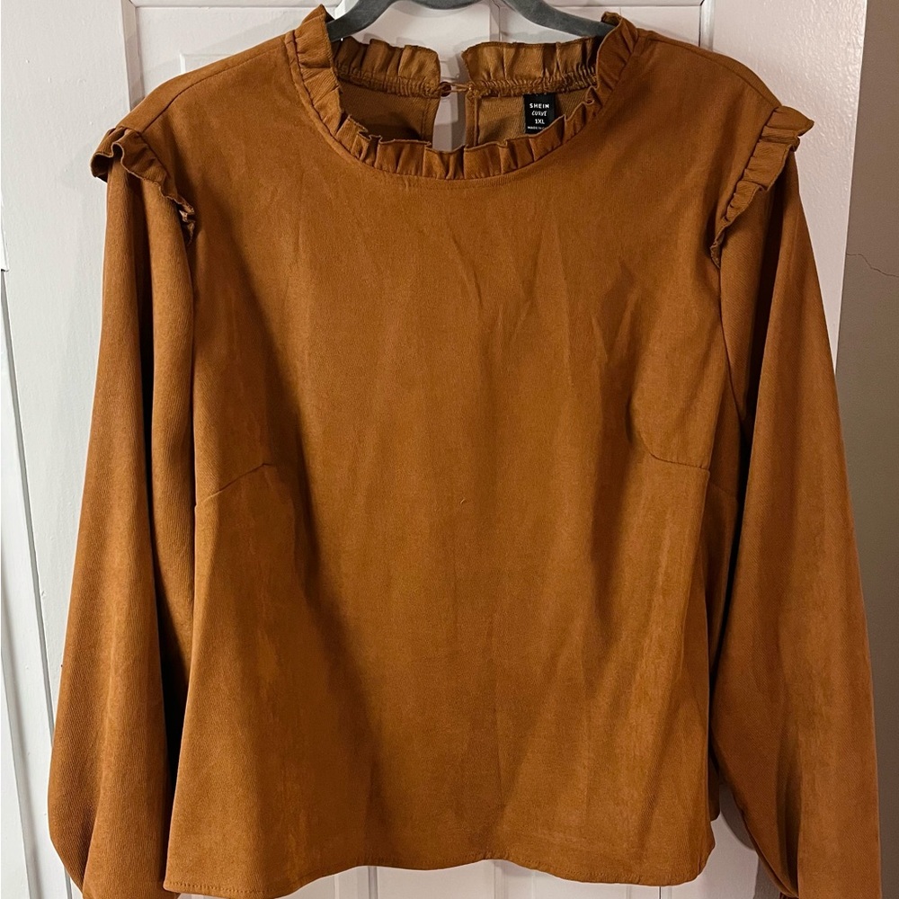 Women’s Ruffle-Trim Long Sleeve Top - Camel